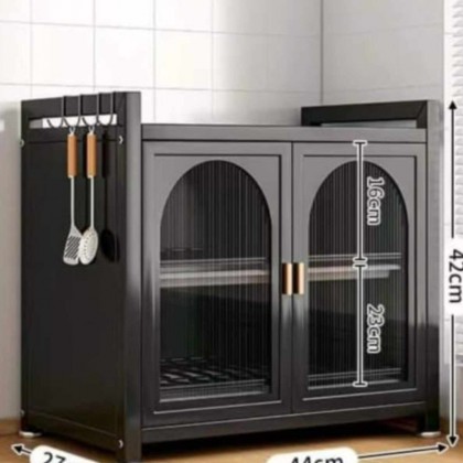 خزانة معدنية للمطبخ لتنظيم الجلي مكونة من طبقتين مع دفات بتصميم عصري	